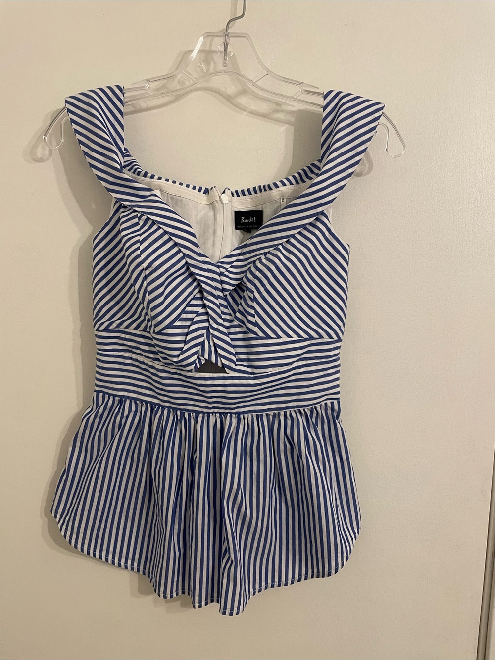 Bardot Navy & White Striped Knot-Front Sailor Top